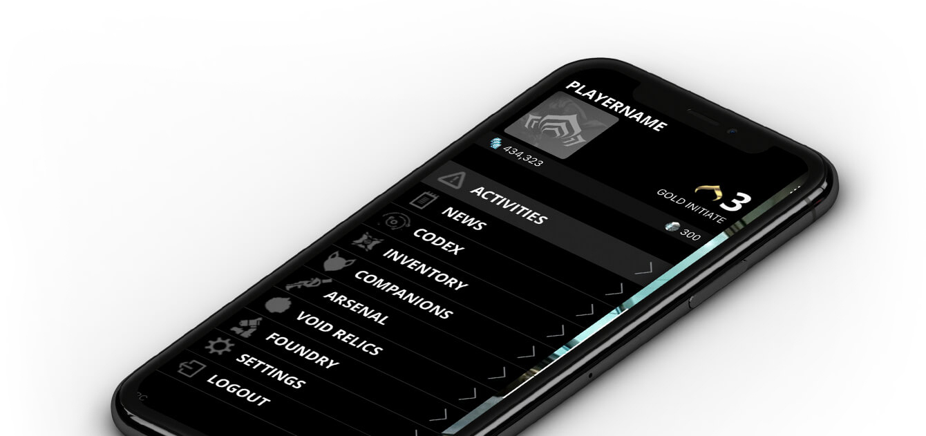 Warframe companion app menu